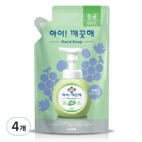 아이깨끗해 핸드워시 리필형 청포도, 200ml, 4개