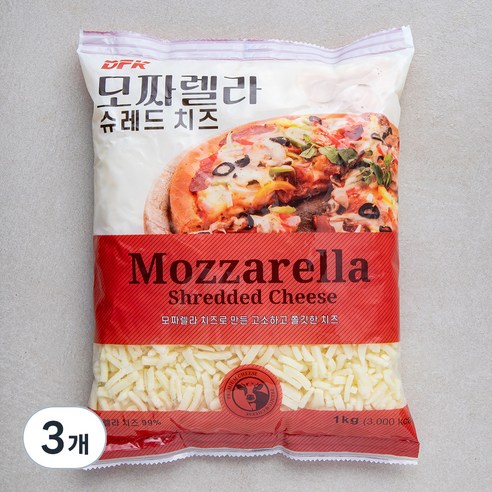 DFK 모짜렐라 슈레드 치즈, 1kg, 3개