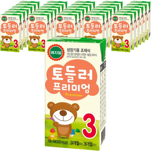 베지밀 토들러 프리미엄 3단계 아기두유 190ml, 원액두유, 96개