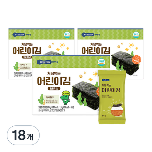 베베쿡 처음 먹는 어린이김, 15g, 18개, 오리지널