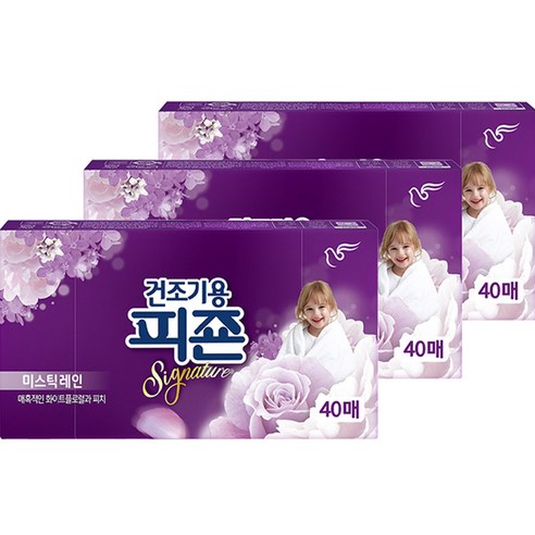 건조기용 피죤 시트 섬유유연제 미스틱레인 본품, 3개, 40매