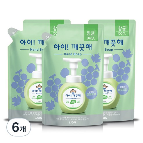 아이깨끗해 향균 폼 핸드솝 리필형 청포도향, 450ml, 6개