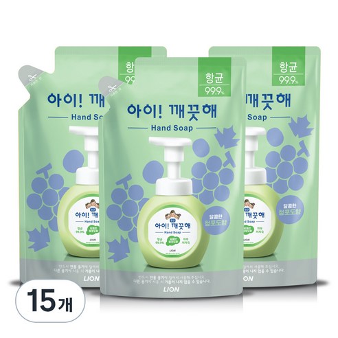 아이깨끗해 항균 거품 핸드 솝 청포도 리필, 450ml, 15개