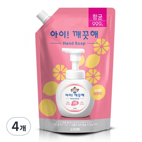 아이깨끗해 거품형 핸드솝 리필 레몬향, 600ml, 4개