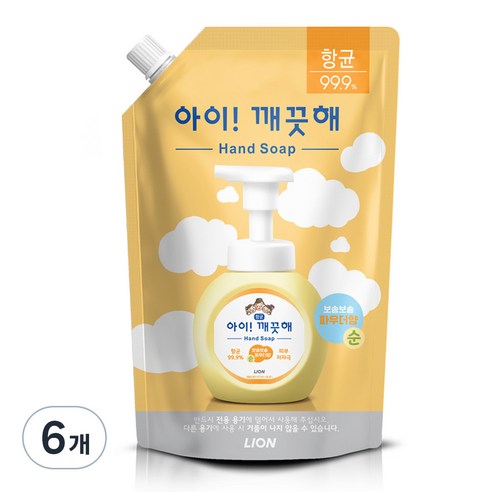 아이깨끗해 순 핸드워시 파우더향 리필용, 600ml, 6개