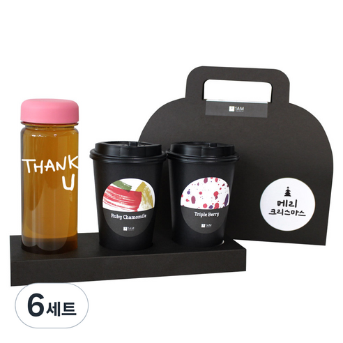 1AM 쥬뗌므 블랜딩 프리미엄 차세트 분홍뚜껑, 보틀 + 스티커 THANK U + 루비 캐모마일 3p + 트리플 베리 3p + 패키지 블랙 메리크리스마스, 6세트