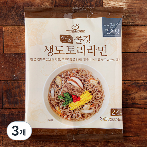 한둘푸드 쫄깃 생도토리 라면 멸치맛 2인분, 342g, 3개