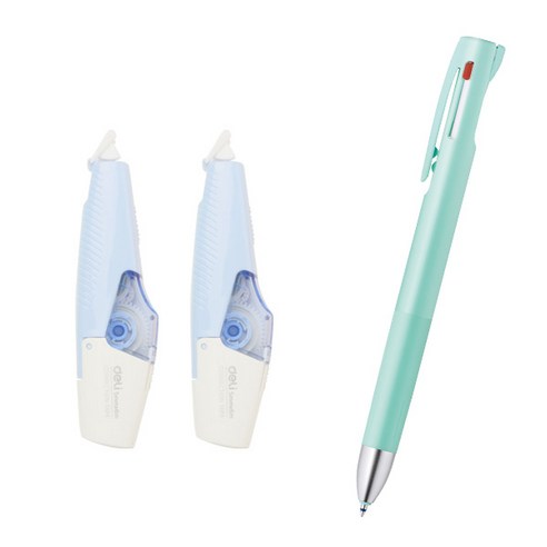 델리 펜타입 수정 테이프 2p + 블랜 2 플러스 S 멀티펜 0.5mm 세트, 마카롱 블루(테이프), 블루그린(펜), 1세트