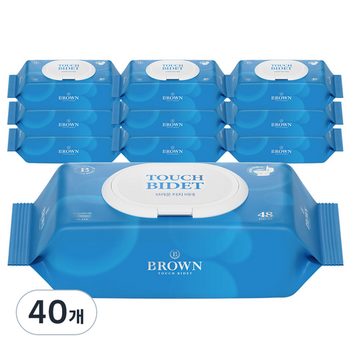 브라운 저자극 터치 비데 화장실용 물티슈 캡형, 55g, 48매, 40개