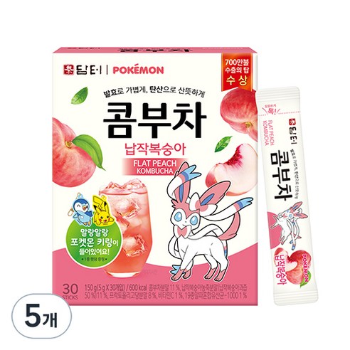 담터 포켓몬 콤부차 납작복숭아, 5g, 30개입, 5개