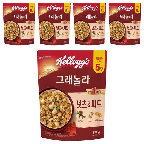 켈로그 넛츠 앤 씨드 그래놀라 시리얼, 500g, 5개