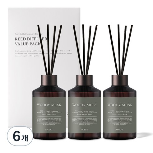 에이센트 네이처 실속형 디퓨저, 우디머스크, 200ml, 6개