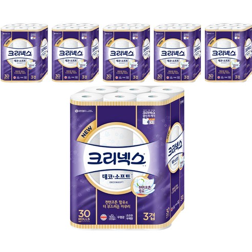 크리넥스 3겹 데코 & 소프트 화장지 27m, 30롤, 6개