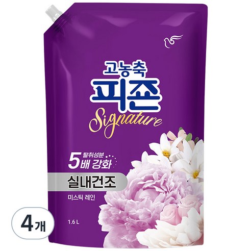 피죤 고농축 실내건조 시그니처 미스틱레인 섬유유연제 리필, 1600ml, 4개