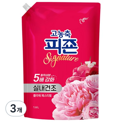피죤 고농축 실내건조 시그니처 플라워페스티벌 섬유유연제 리필, 1600ml, 3개