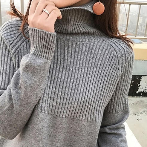 oversize overfit 女人 時尚 服裝 頂部 高領毛衣 針織 毛衣 成年女子
