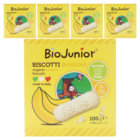 바이오주니어 유아용 유기농 바나나 비스킷, 바나나맛, 100g, 5개