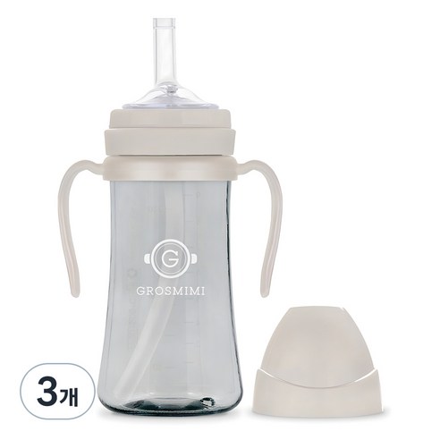 그로미미 PPSU 빨대컵 300ml, 3개, 크림베이지