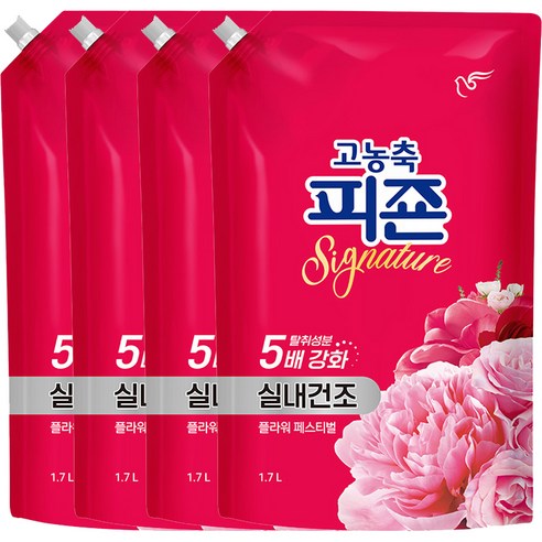 피죤 고농축 실내건조 시그니처 플라워페스티벌 섬유유연제 리필, 1.7L, 4개
