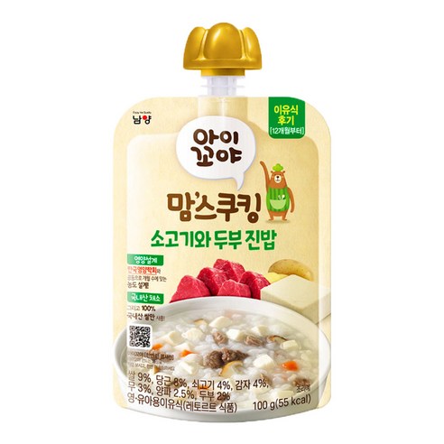 아이꼬야 유아용 맘스쿠킹 레토르트 이유식, 소고기 + 두부 혼합맛, 100g, 1개
