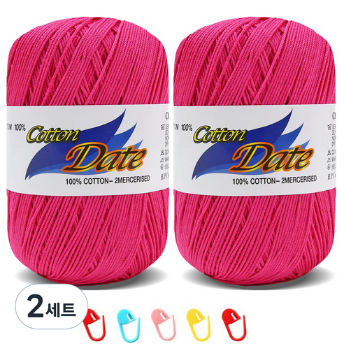 니뜨 코튼데이트 뜨개실 75g 2p + 단수링 5p 세트, 552 핫핑크, 2세트