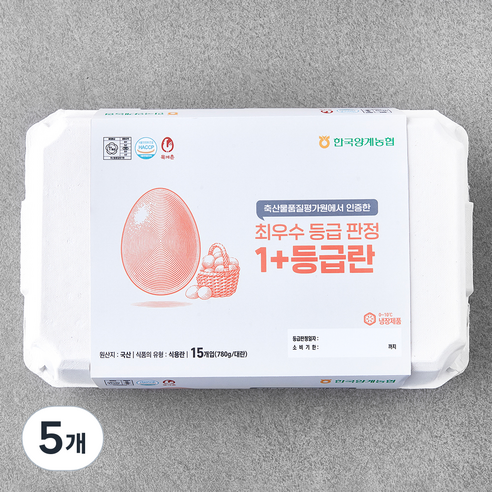 목계촌 1+ 등급 계란 780g, 15구, 5개