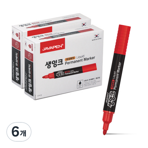 자바펜 생잉크 유성 매직 12p, 빨강, 6개