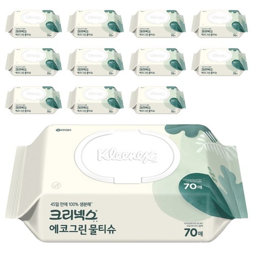 크리넥스 에코 그린 물티슈 캡형 랜덤 발송, 50g, 70개입, 12개