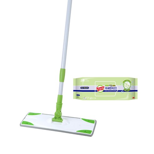 스카치브라이트 베이직 막대걸레 대형 + 베이직 미세먼지 더블액션 플러스 물걸레 청소포 대형 25매, 1세트