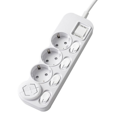 에코파워탭 LED 개별 과부하차단 멀티탭 전선형 4구 EPM-L304SS + 안전커버, 40cm, 화이트 + 랜덤 발송, 1개