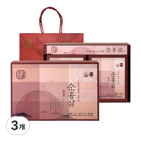 한삼인 순홍삼 50ml 30포 + 쇼핑백, 1.5L, 3개