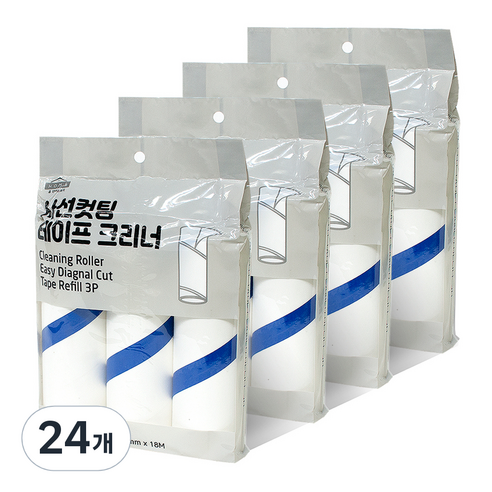 홈인더스트리 사선컷팅 테이프크리너 리필 90매, 24개, 혼합색상