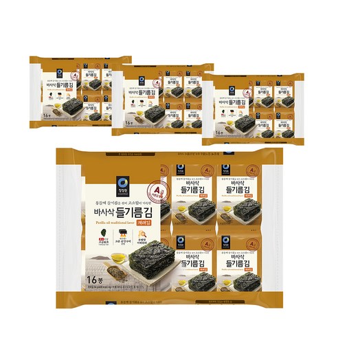 청정원 들기름 바사삭김, 4g, 64개