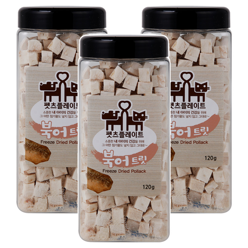 펫츠플레이트 반려동물 동결건조 간식, 북어트릿, 120g, 3개
