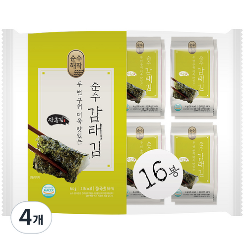 순수해작 순수 감태 도시락김 16p, 4개, 64g
