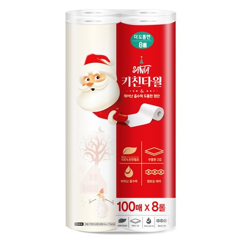 산타 2겹 키친타월 100p, 1개, 8개입