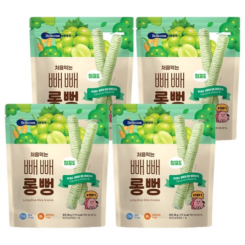 베베쿡 처음먹는 빼빼롱뻥, 30g, 4개, 청포도