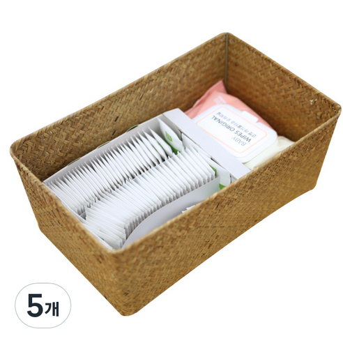 내일의공간 작은 직사각 라탄바구니 XL 36 x 22 x 14 cm, 네츄럴, 5개