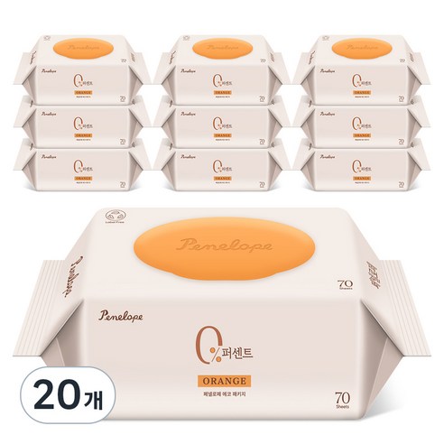 페넬로페 0퍼센트 오렌지 아기물티슈 캡형, 20개, 70개입, 75g