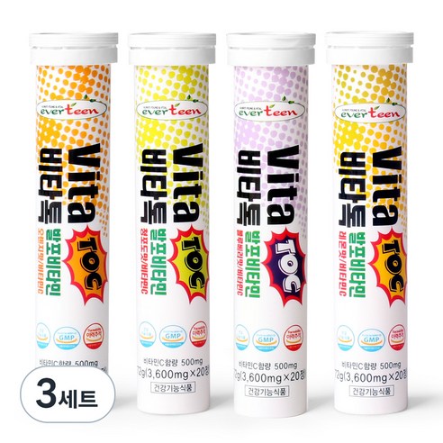 에버틴 비타톡 발포 비타민C 레몬맛+오렌지맛+청포도맛+블루베리맛, 20정, 3세트