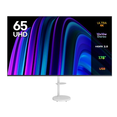 이노스 4K UHD 제로 베젤 TV + 대형 삼탠바이미 티비 스탠드 삼텐바이미 TV 거치대 FS-30 화이트 세트, 164cm(65인치), E6501UHD, 방문설치