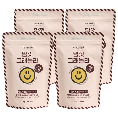 맘껏푸드랩 비건 저당 다크카카오 그래놀라, 4개, 210g
