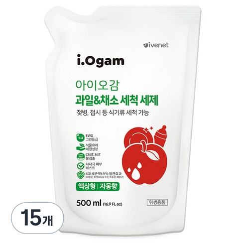 아이오감 과일&채소 세척 세제 액상형 리필, 500ml, 15개