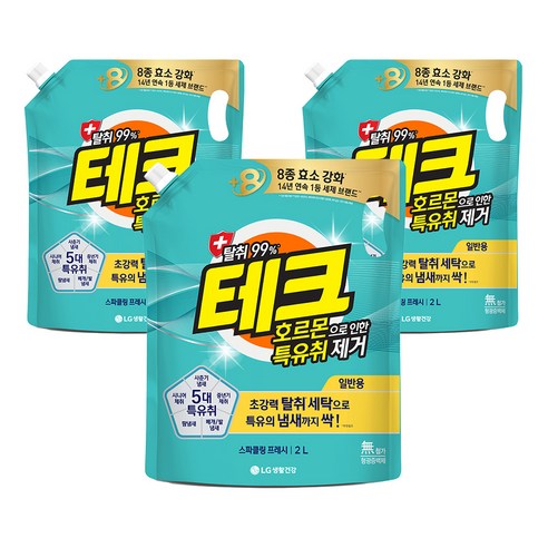 테크 호르몬 특유취 제거 액체세제 일반 리필, 3개, 2L