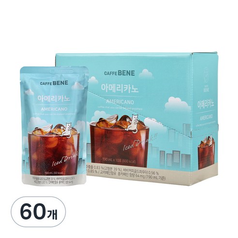 카페베네 커피파우치 아메리카노, 190ml, 60개