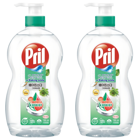 프릴 시크릿 오브 베이킹소다 주방세제 그린허브향, 700ml, 2개