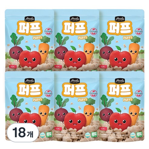 아넬라 유기농 퍼프 쌀과자, 혼합맛(사과/비트/당근), 20g, 18개