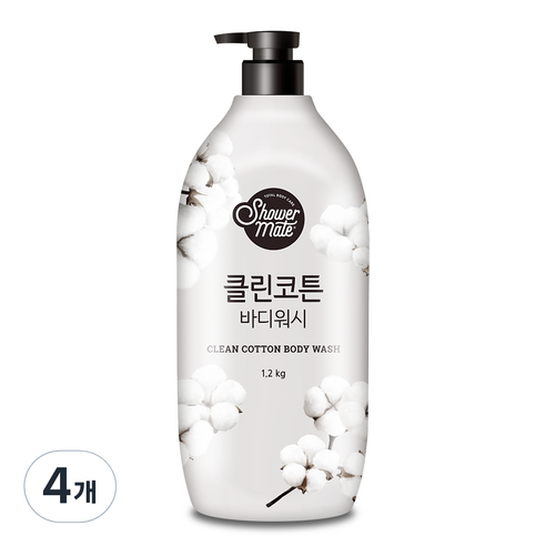 샤워메이트 내추럴 클린코튼 바디워시 목화솜향, 1.2kg, 4개