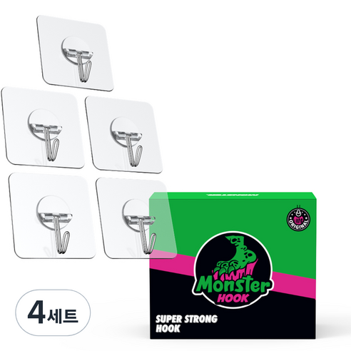 몬스터클리어겔 무타공 부착식 후크 5p, 4세트