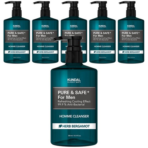 쿤달 퓨어 앤 세이프 쿨링 남성청결제 허브베르가못향, 300ml, 6개